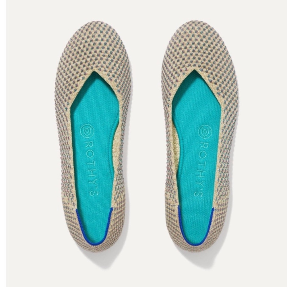 Rothy's The Square Metallic Multicolor Gold Shimmer Sustainable Ballet Flat 9